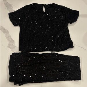 Kids Black Sequin Matching Set